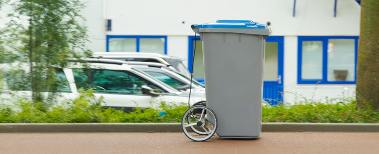 wheelie container met zelfrijdende robotwielen